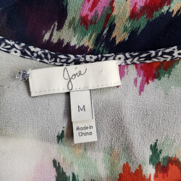 Joie Silk Patchwork Blouse Floral Boho Semi-Sheer Orange White Women Medium - Picture 9 of 11